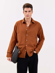Rust Brown Linen-blend Shirt